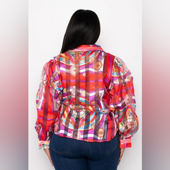 NWT Plus C'EST LA VIE Printed Sheer Blouse Size 1X - Picture 3 of 7